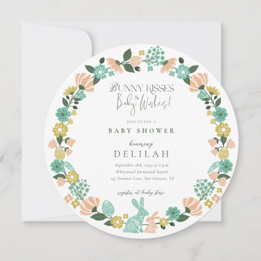 Spring Wildflower Easter Bunny Baby shower Bow Feestdagenkaart (Voorkant)