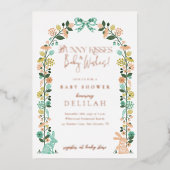 Spring Wildflower Easter Bunny Baby shower Bow Folie Uitnodiging (Voorkant)