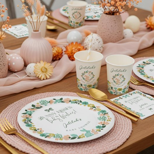 Spring Wildflower Easter Bunny Baby shower Bow Papieren Bekers