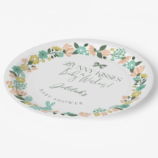 Spring Wildflower Easter Bunny Baby shower Bow Papieren Bordje (Gekanteld)