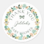 Spring Wildflower Easter Bunny Baby shower Bow Ronde Sticker (Voorkant)