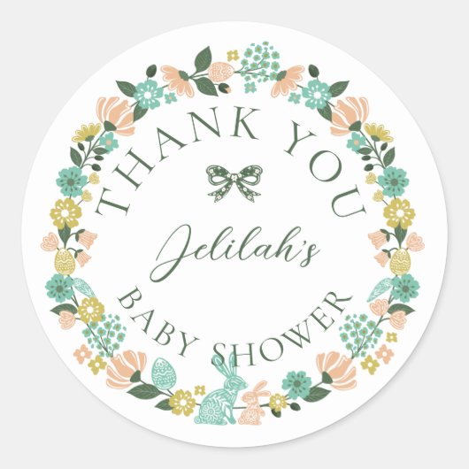 Spring Wildflower Easter Bunny Baby shower Bow Ronde Sticker (Voorkant)