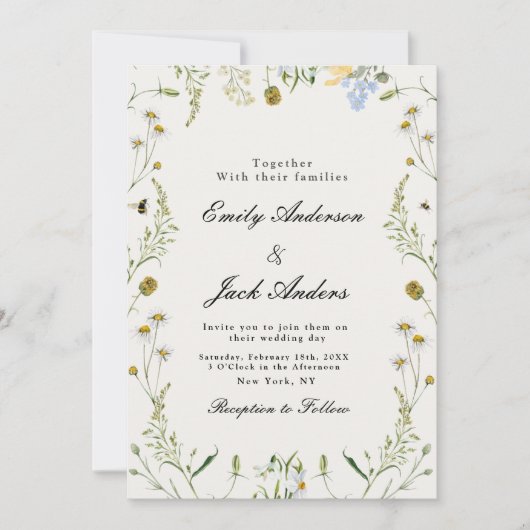 Spring Wildflower Eenvoudige elegante bruiloft Kaart (Voorkant)