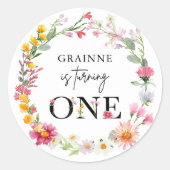 Spring Wildflower Eerste Verjaardagsfeest Classic  Ronde Sticker (Voorkant)