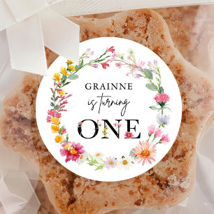 Spring Wildflower Eerste Verjaardagsfeest Classic  Ronde Sticker