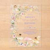 Spring Wildflower Fairy First 1st Birthday Acryl Uitnodigingen (Voorkant)