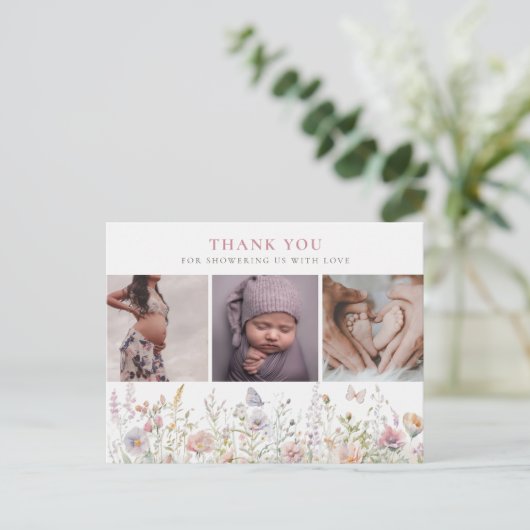 Spring Wildflower Field Baby shower dank u Briefkaart (Staand voorkant)