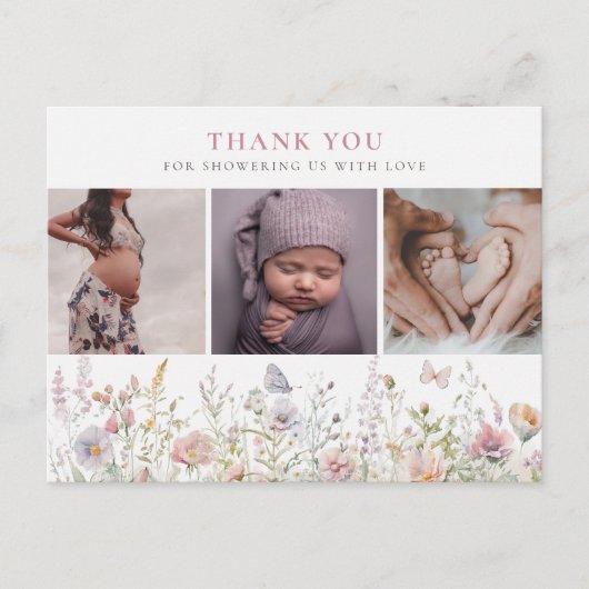 Spring Wildflower Field Baby shower dank u Briefkaart (Voorkant)