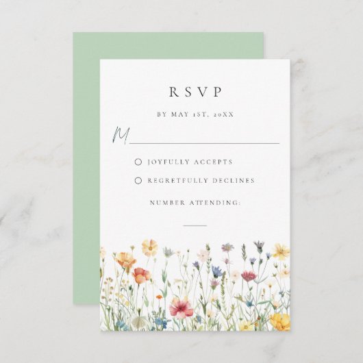 Spring Wildflower Field Wedding RSVP Card (Voorkant / Achterkant)