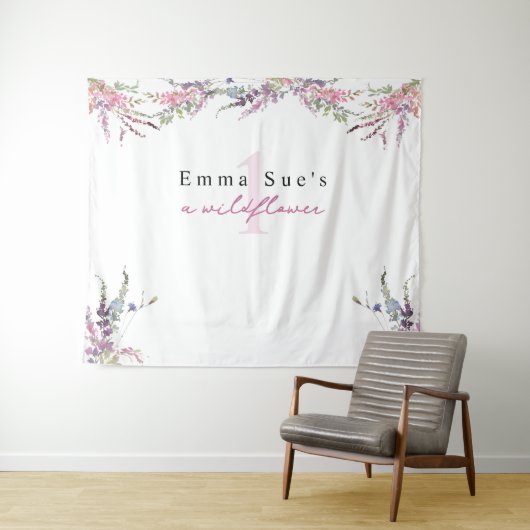 Spring Wildflower Floral Birthday Backdrop Banner Wandkleed (In Situ (horizontaal))
