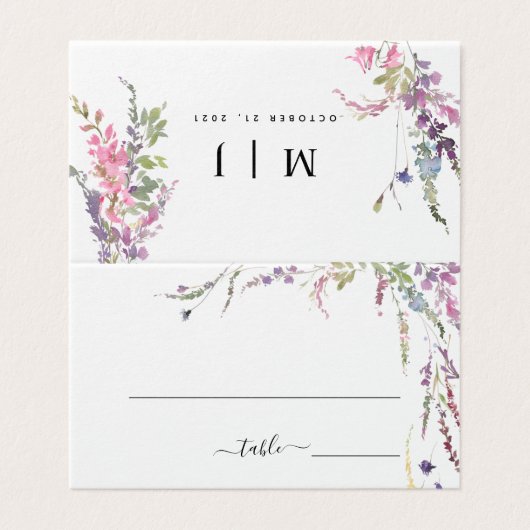 Spring Wildflower Floral Wedding Place Card Kaart (Buitenkant ongevouwen)