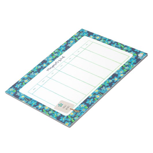 Spring Wildflower Forget Me Not Week in een oogops Notitieblok (Schuin)