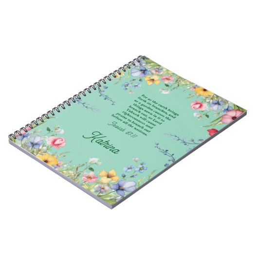Spring Wildflower Garden Bijbelvers gepersonalisee Notitieboek (Linkerzijde)