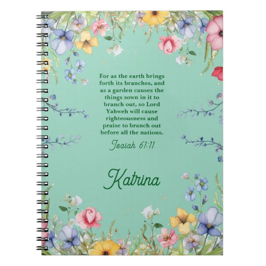 Spring Wildflower Garden Bijbelvers gepersonalisee Notitieboek (Voorkant)