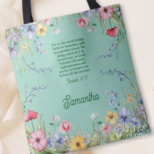 Spring Wildflower Garden Bijbelvers gepersonalisee Tote Bag
