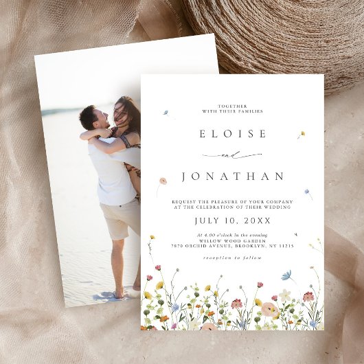 Spring Wildflower Garden Floral Boho Fotobruiloft Kaart