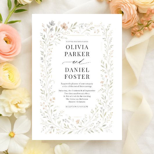 Spring Wildflower Garden Floral Botanical Wedding Kaart