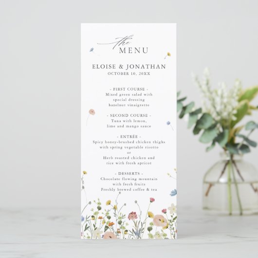 Spring Wildflower Garden Floral Minimalistische br Menu (Staand voorkant)
