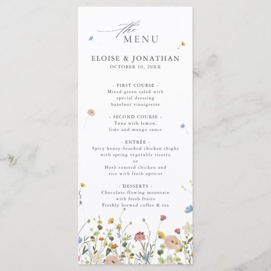 Spring Wildflower Garden Floral Minimalistische br Menu (Voorkant)