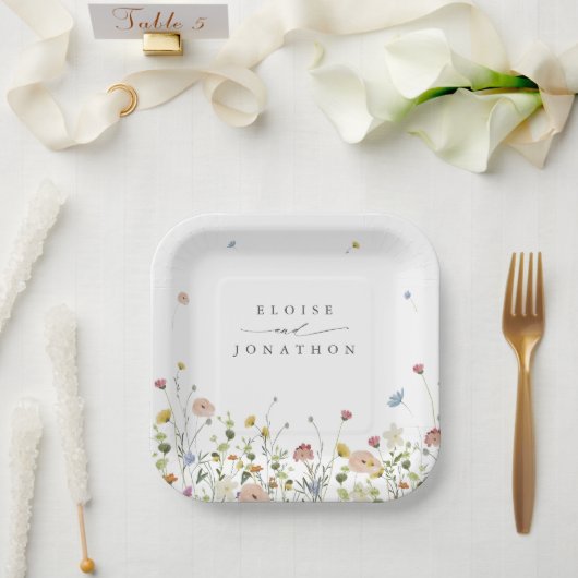 Spring Wildflower Garden Floral Minimalistische br Papieren Bordje (Huwelijk)
