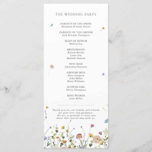 Spring Wildflower Garden Floral Minimalistische br Programmakaart (Achterkant)