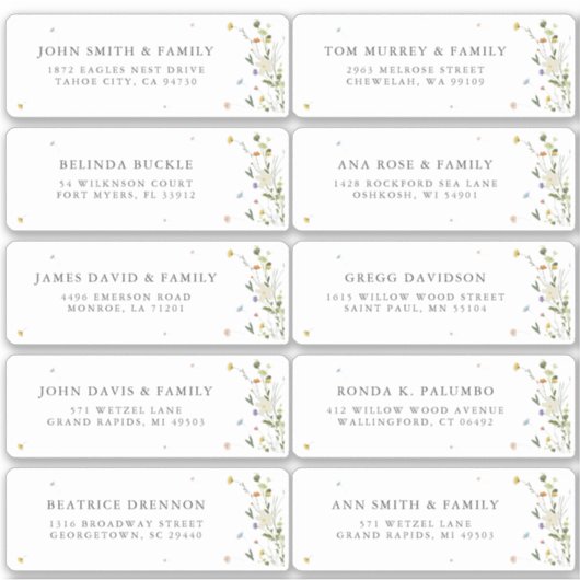 Spring Wildflower Garden Floral Naam Adres Sticker (Voorkant)