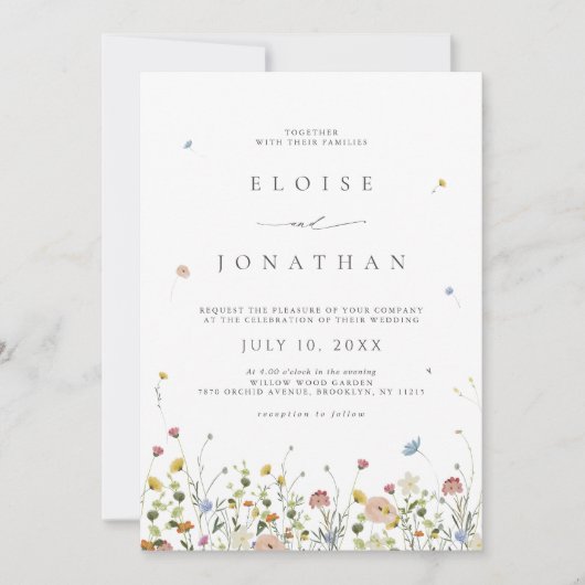 Spring Wildflower Garden Floral QR Code Huwelijk Kaart (Voorkant)