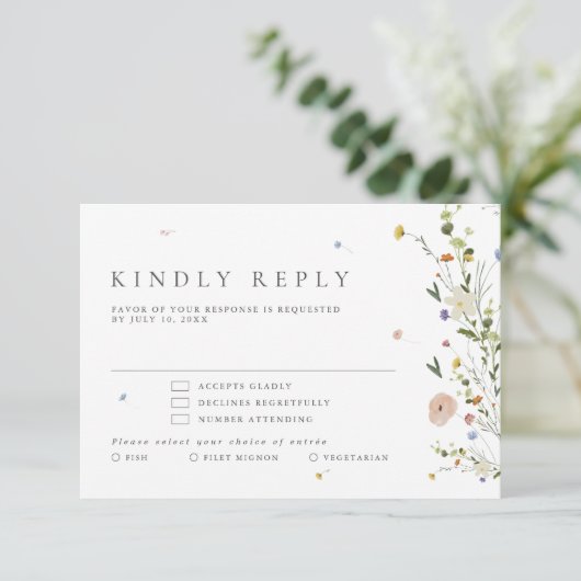 Spring Wildflower Garden Minimalistische Bloemenbr RSVP Kaartje (Staand voorkant)