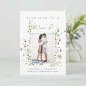 Spring Wildflower Garden Minimalistische Bloemenfo Save The Date (Staand voorkant)