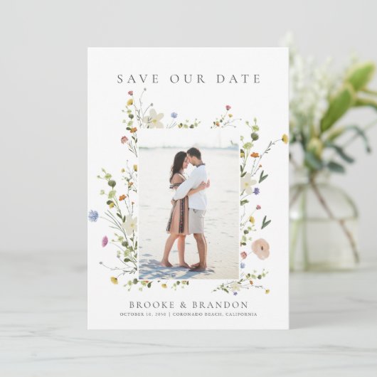 Spring Wildflower Garden Minimalistische Bloemenfo Save The Date (Staand voorkant)