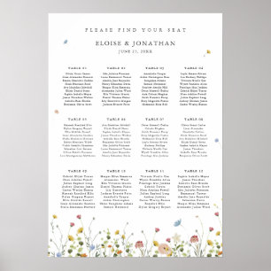 Spring Wildflower Garden Wedding Zitplaatskaart Poster