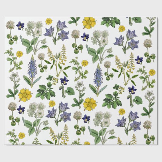 Spring Wildflower Geel en Paarse Bloemen Cadeaupapier (Vlak)