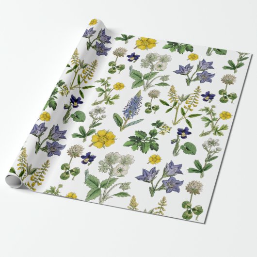Spring Wildflower Geel en Paarse Bloemen Cadeaupapier (Uitgerold)