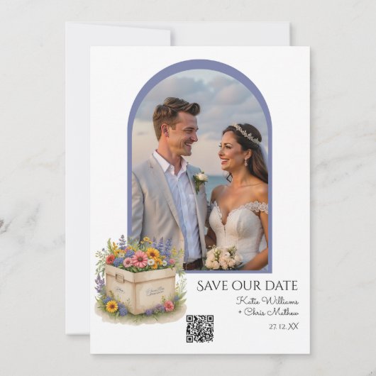 Spring Wildflower geschenkdoos QR Code Foto uitnod Kaart (Achterkant)