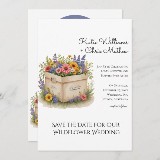 Spring Wildflower geschenkdoos QR Code Foto uitnod Kaart (Voorkant / Achterkant)