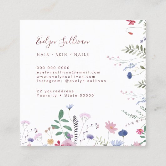 Spring wildflower gouden cirkel visitekaartje (Achterkant)