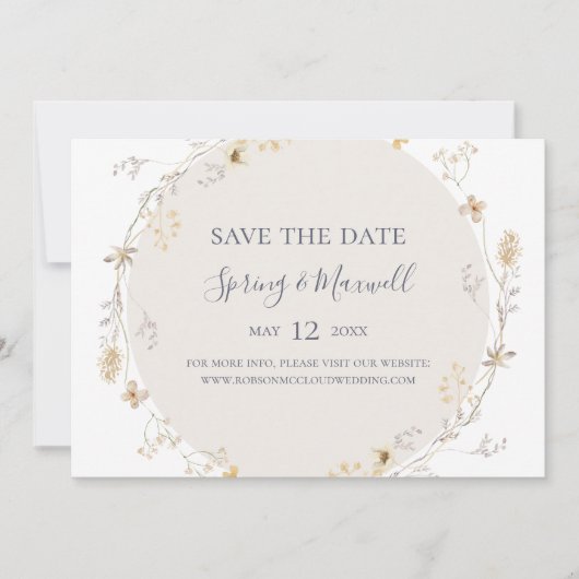 Spring Wildflower | Horizontaal wit sparen de Datu Save The Date (Voorkant)