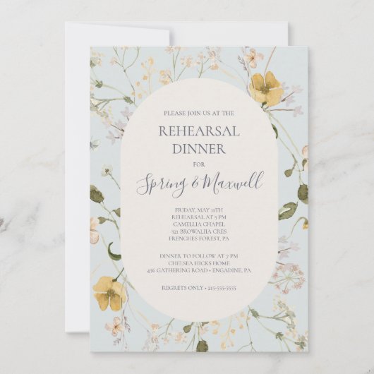 Spring Wildflower | Licht blauw repetitief diner Kaart (Voorkant)