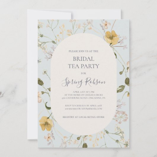 Spring Wildflower | Licht Blauwe Bridal Tea Party Kaart (Voorkant)