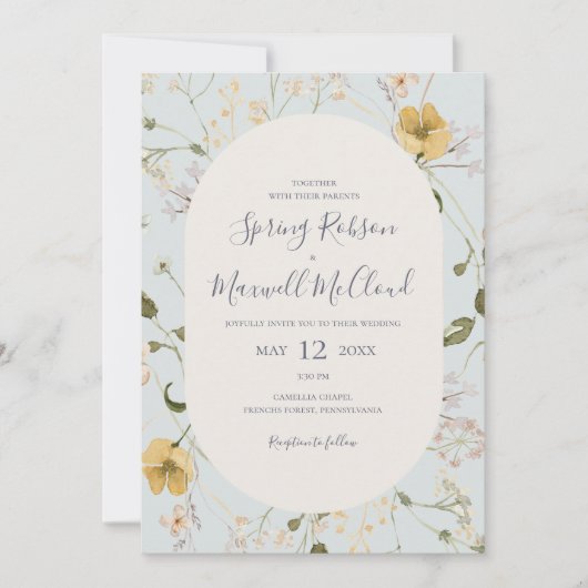 Spring Wildflower | Lichtblauw Alles in één bruilo Kaart (Voorkant)