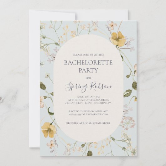 Spring Wildflower | Light Blue Bachelorette Party Kaart (Voorkant)
