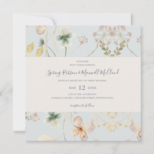 Spring Wildflower | Light Blue Square Weddenschap Kaart (Voorkant)