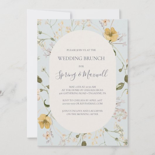 Spring Wildflower | Light Blue Wedding Brunch Kaart (Voorkant)