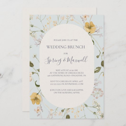 Spring Wildflower | Light Blue Wedding Brunch Kaart (Voorkant / Achterkant)