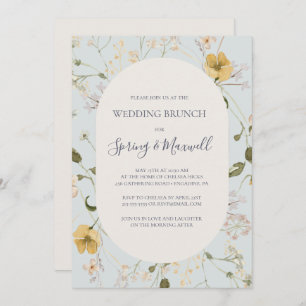 Spring Wildflower   Light Blue Wedding Brunch Kaart