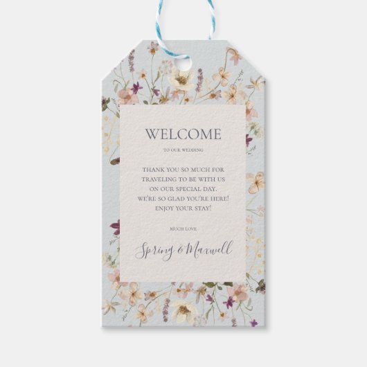 Spring Wildflower | Light Blue Wedding Welcome Cadeaulabel (Voorkant)