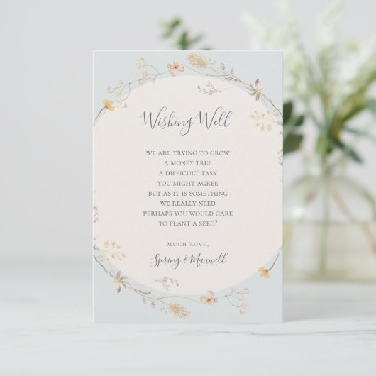 Spring Wildflower | Light Blue Wishing Well Card Informatiekaartje (Staand voorkant)