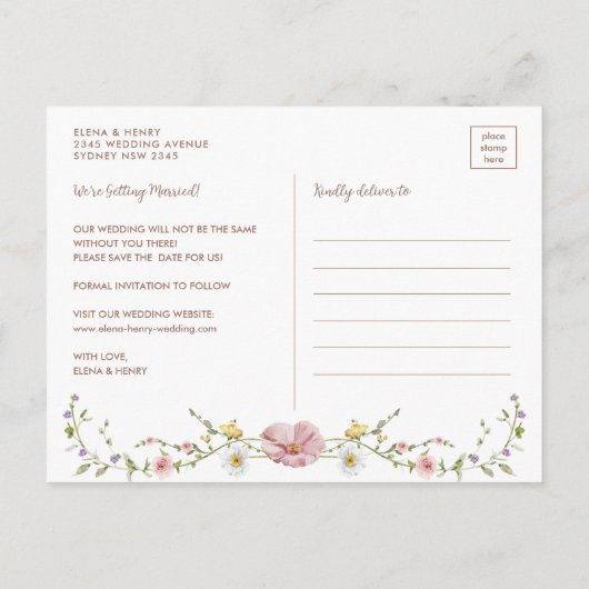 Spring Wildflower Meadow Bruiloft Save the Date Aankondigingskaart (Achterkant)