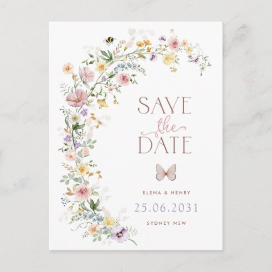 Spring Wildflower Meadow Bruiloft Save the Date Aankondigingskaart (Voorkant)
