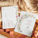 Spring Wildflower Meadow Bruiloft Save the Date Aankondigingskaart<br><div class="desc">Maak indruk op uw gasten met deze stijlvolle save the date card. Het elegante ontwerp is voorzien van zacht pastel waterverf wilde bloemen gemengd met weelderig groen gebladerte. Gebruik de tekstvelden om de kaart te personaliseren met uw eigen formulering en gegevens. Als u de lettertypestijl, kleur of tekstplaatsing wilt wijzigen,...</div>